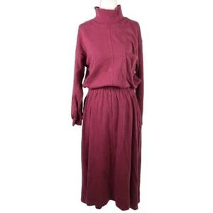 Vtg Eddie Bauer 90s Midi Dress Jersey Burgundy Red Turtleneck Stretch MP
